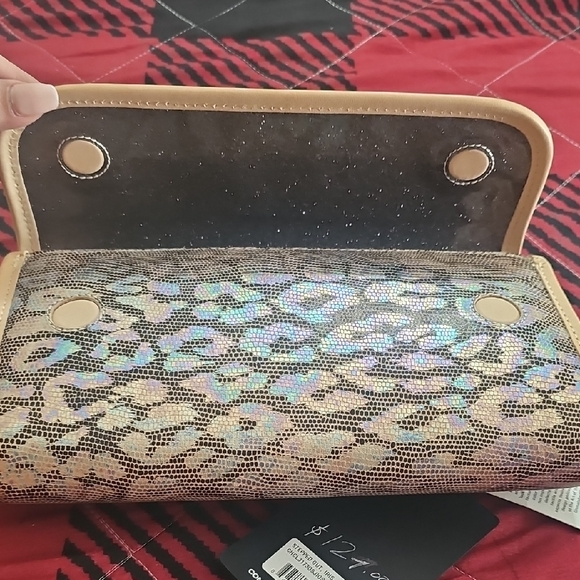 Consuela Tan and Silver Clutch with Animal Print - Picture 8 of 10